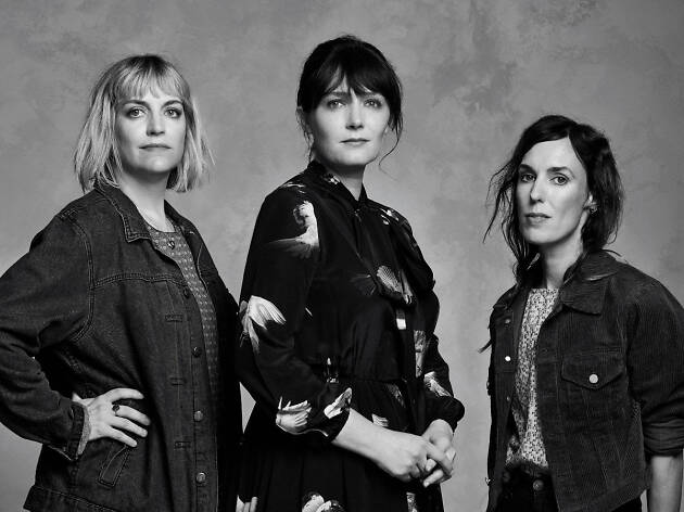 Seeker Lover Keeper From the left: Sally Seltmann, Sarah Blasko and Holly Throsby in black jackets facing shoulder first towards the camera