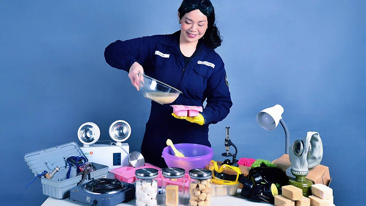 Woman making soap