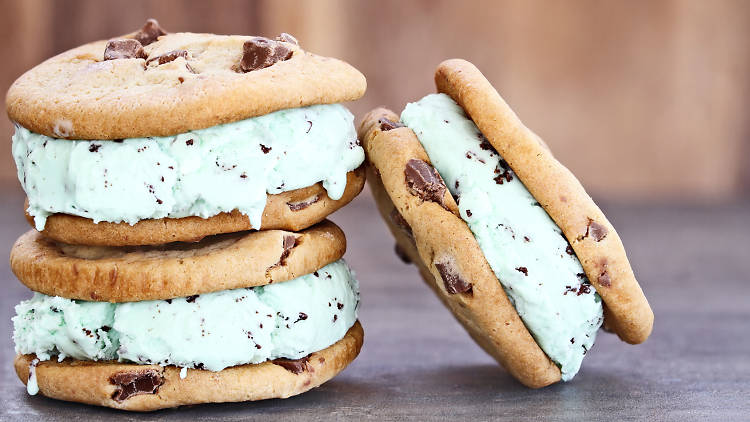 Chocolate Chip Mint Ice Cream Cookie Sandwiches