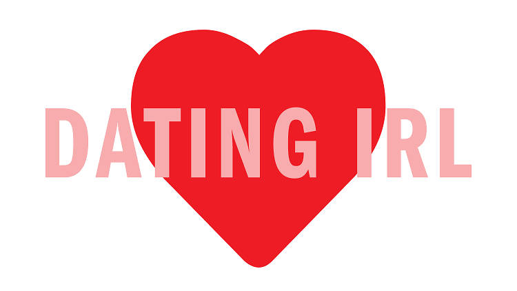 Red heart with the words 'Dating IRL' written over it