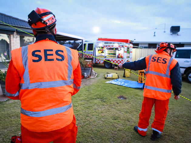 SES workers in uniform People working with the State Emergency Service in uniform.
