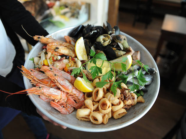 A plate of seafood at Pescheria restaurant in Munich