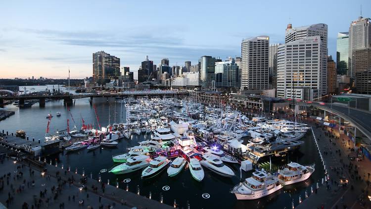 Boats in Cockle Bay for the Sydney International Boat Show.