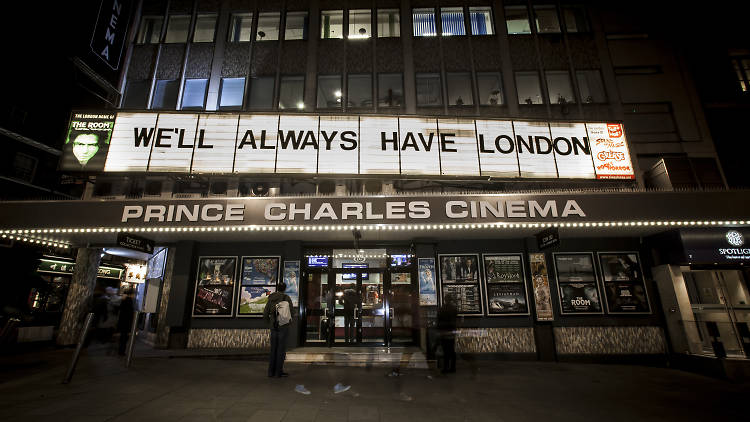 A picture of the exterior of the Prince Charles Cinema in Leicester Square