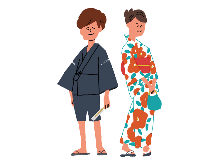 Put on traditional Japanese summer garments: yukata and jinbei