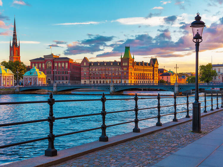 A waterside street in Stockholm city centre