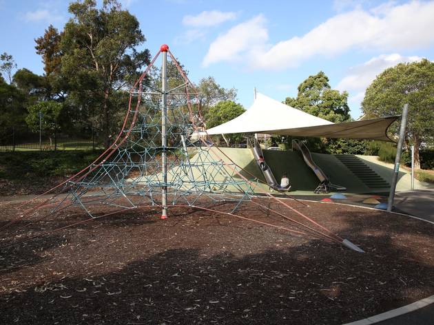 Constellation Playground in Rozelle Climbing net and slides at playground on the Bay Run