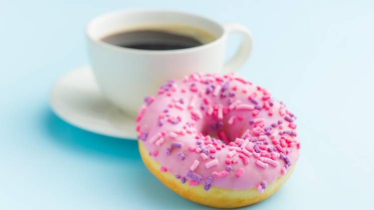 Mirvac pink donut and coffee