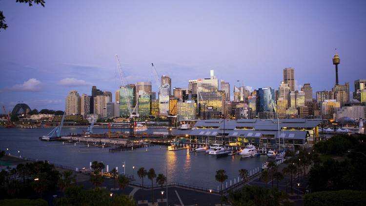 View across the city from Pyrmont Bay Park at night