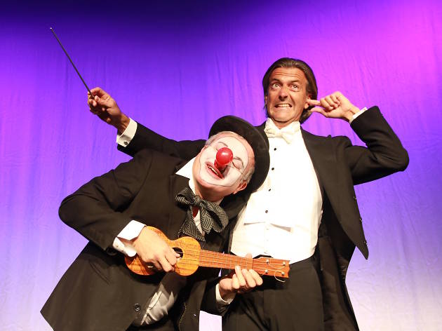 The Conductor and the Clown Characters in suit costumes for children's show the Conductor and the Clown.