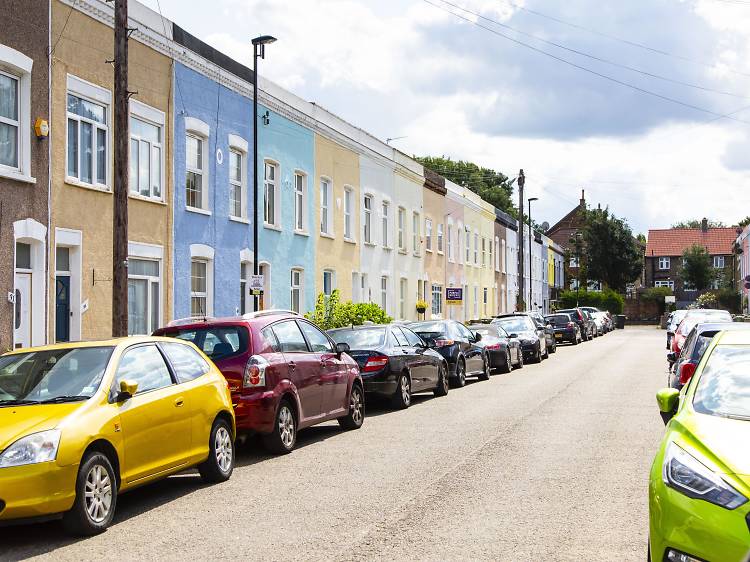 A street of colourful houses in Lower Sydenham