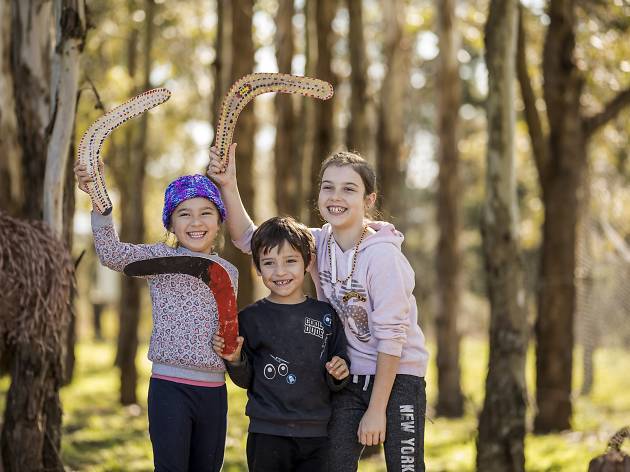 Boomerang Art and Dance at Rouse Hill House and Farm Kids with boomerangs in the bush at Rouse Hill House and Farm.