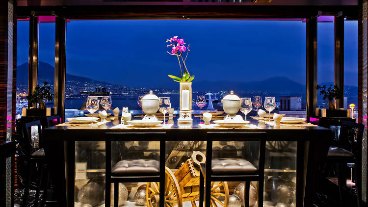 The interior of Michelin-starred restaurant Il Comandante at Hotel Romeo in Naples