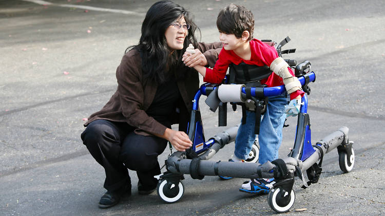 Mother with disabled son