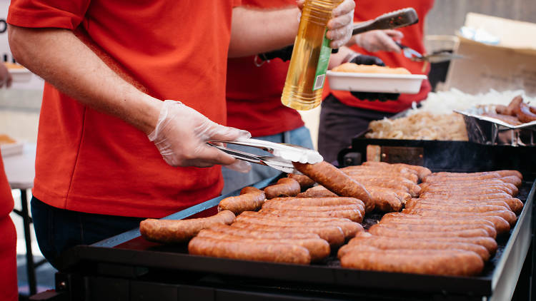 Sausages cooking at the Polish Festival