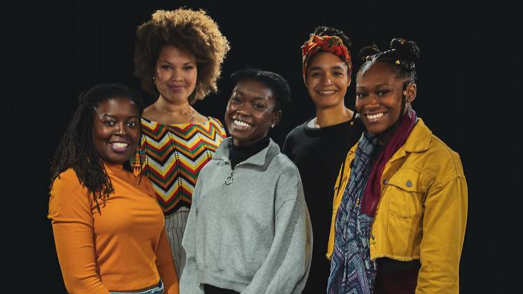 The cast and creative team of 'Shuck 'n' Jive' at Soho Theatre