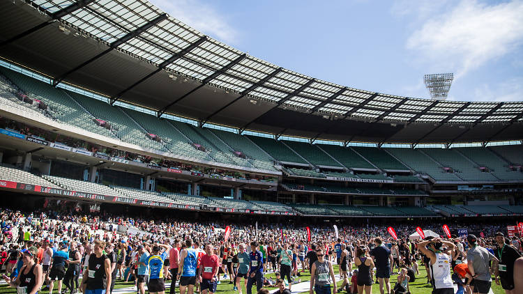 Runners gather at the MCG post-run