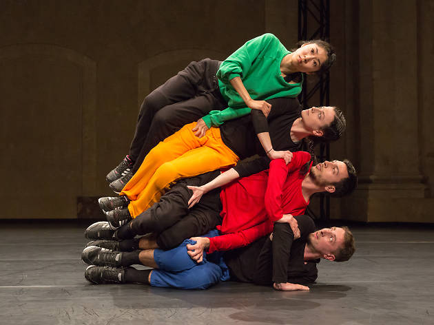 Tetris Arts Centre Melbourne Four performers stacked on top of each other on stage