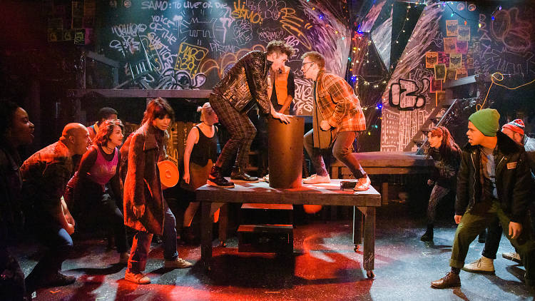 Kurt Phelan, Evan Maltby and the cast of Rent at the Secret Theater