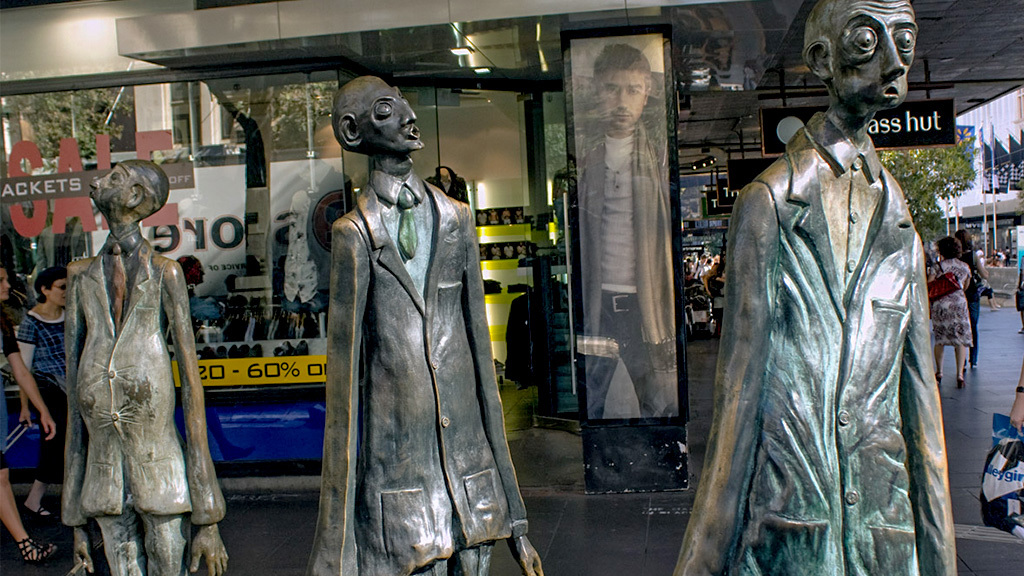 Three Businessmen Who Brought Their Own Lunch Art in Melbourne, Melbourne
