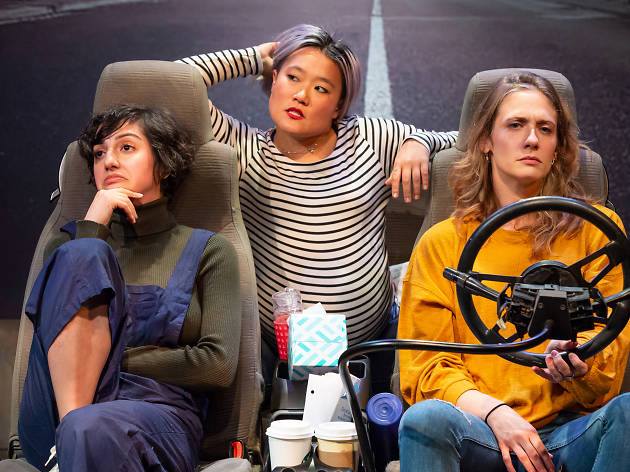 GEORGIA MERTCHING IS DEAD Layla Khoshnoudi, Diana Oh and Claire Siebers in EST's 2019 production of Catya McMullen's GEORGIA MERTCHING IS DEAD