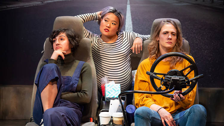 Layla Khoshnoudi, Diana Oh and Claire Siebers in EST's 2019 production of Catya McMullen's GEORGIA MERTCHING IS DEAD