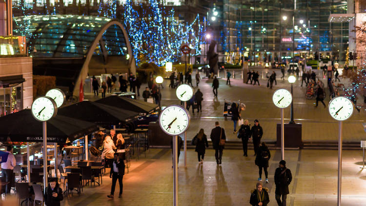 Clocks at Canary Wharf