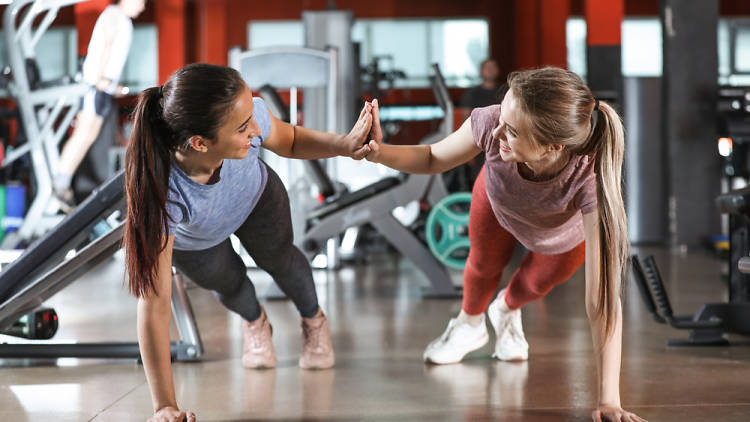 Friends working out together