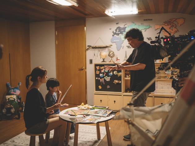 Bong, right, on set
