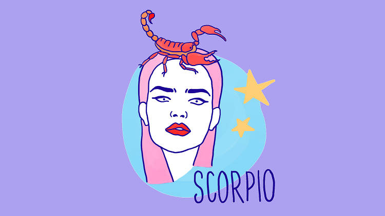 Scorpio astrological illustration purple lead