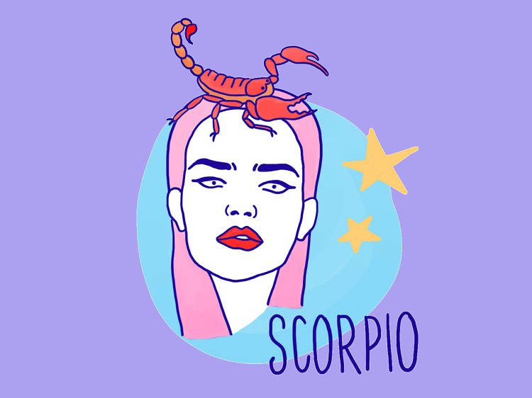 Scorpio astrological illustration purple lead