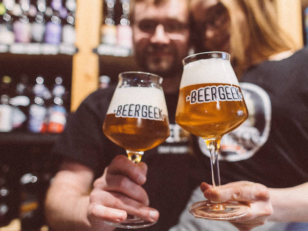 BeerGeek bottle shop in Prague A couple of tipplers at BeerGeek bottle shop in Prague