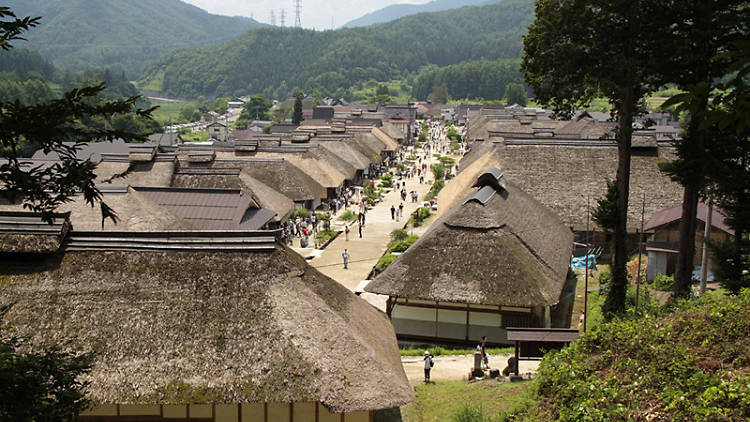 Aerial shot of Ouichi-juku village