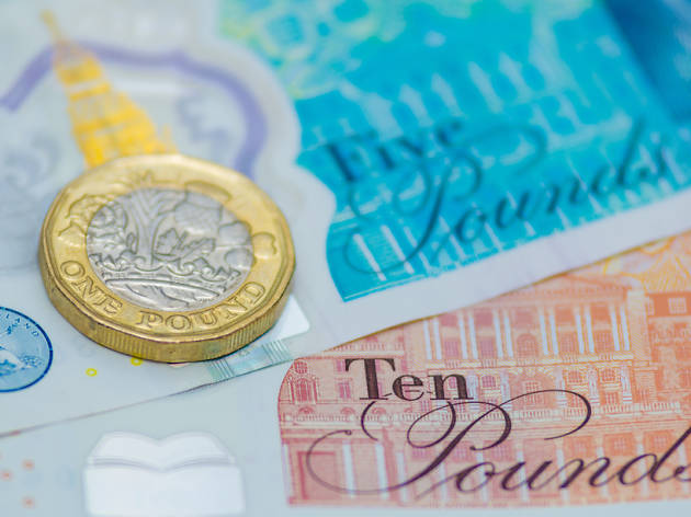 Banknotes and pound coin Banknotes and pound coin