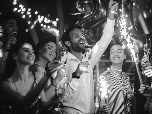 NYE 2019 soirée at the Yallamundi Rooms. People celebrating with drinks and sparklers.