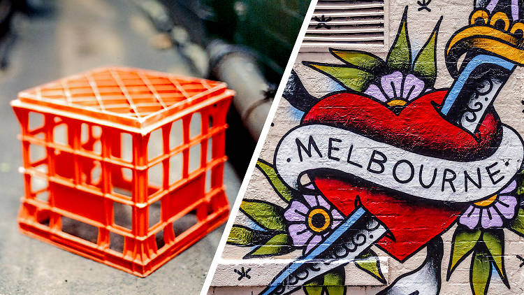 Milk crate ant Melbourne graffiti