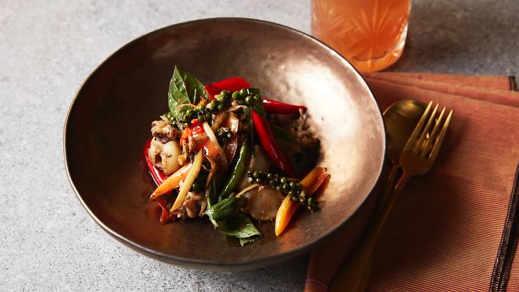 A bowl of Thai food at Bullion Bar and Dining