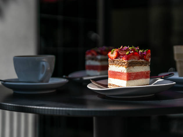 Black Star Pastry Melbourne pop-up Black Star Pastry's strawberry watermelon cake on a table