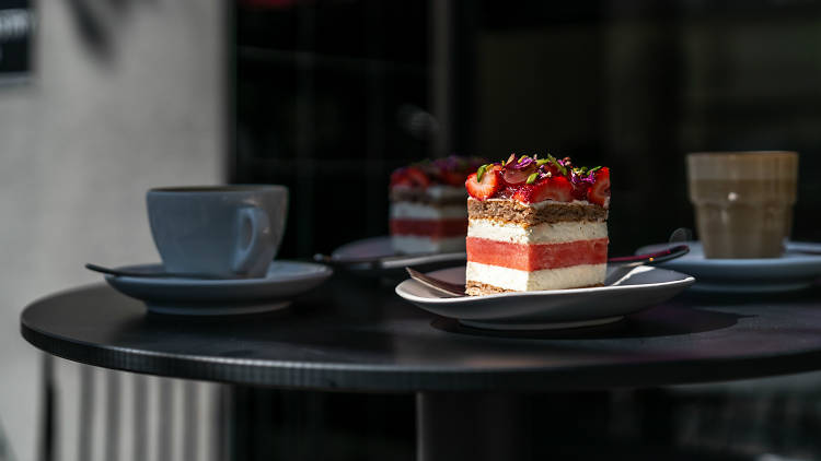 Black Star Pastry's strawberry watermelon cake on a table