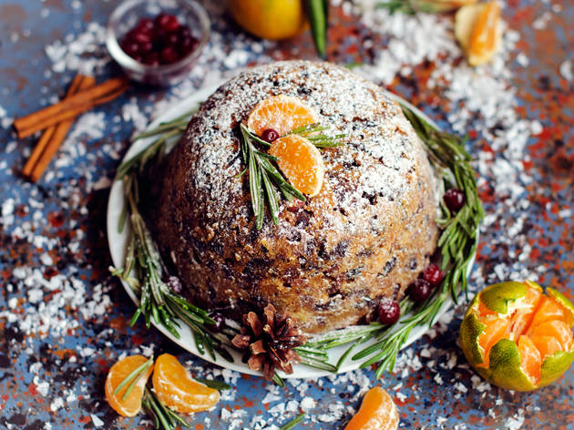Puds and Trees Market Traditional English Christmas plum pudding, sugar icing