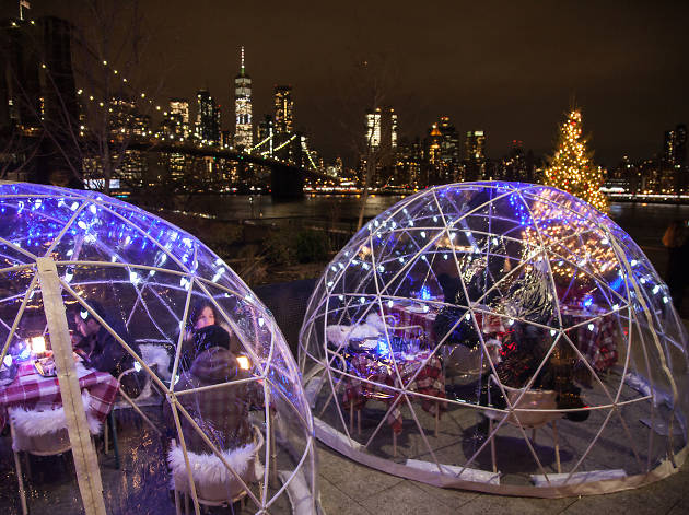 Dine in an igloo-like dome overlooking the skyline Dine in an igloo-like dome overlooking the skyline