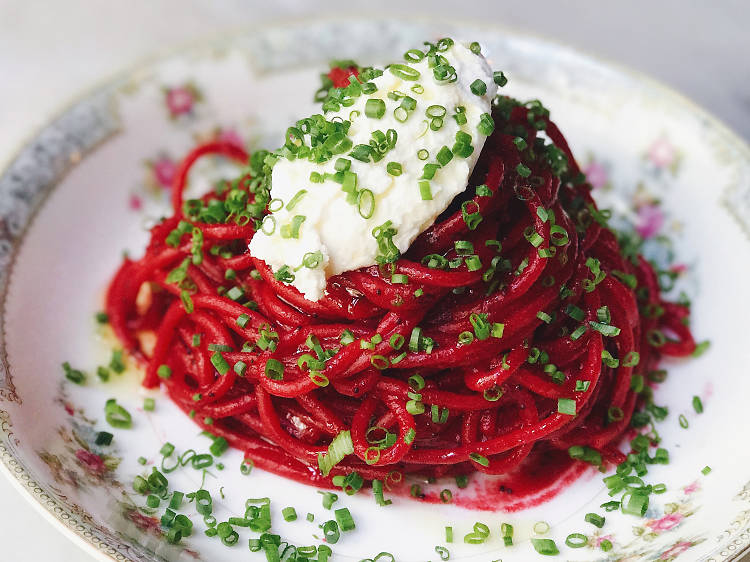 Beet spaghetti at Cento Pasta Bar