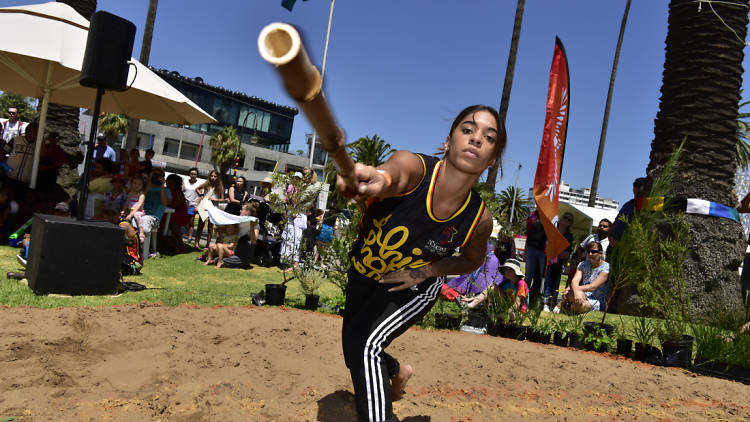 Indigenous Hip Hop dancer performs outside