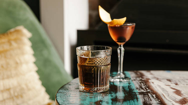 Two cocktails on a table at the Big Easy