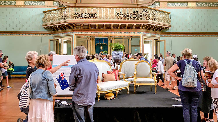 People looking inside Government House Melbourne