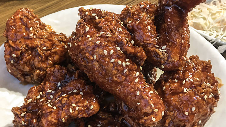 Close-up of Korean fried chicken at Cokco