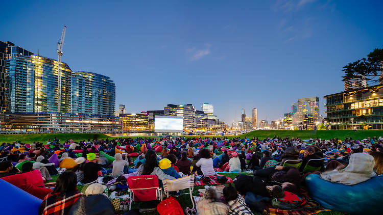 Cityscape watching outdoor film in Melbourne