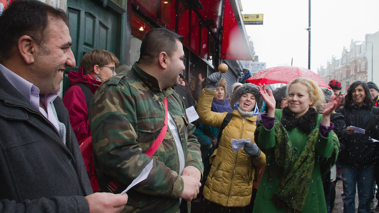 Willesden Green Wassail Khan's Halal Butchers 'wassailed' by the crowd