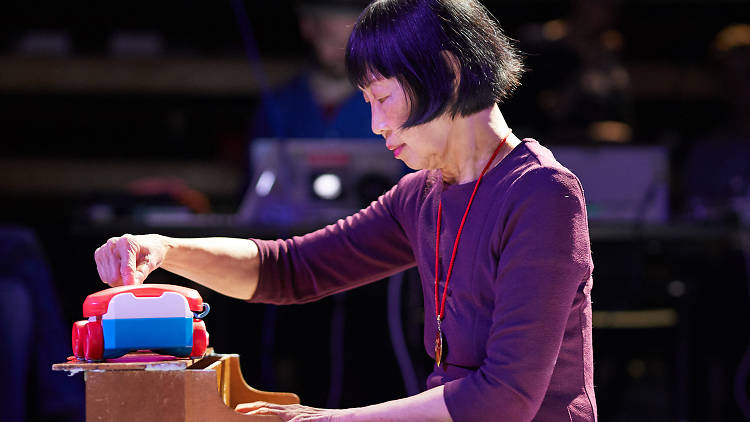 Margaret Leng Tan rehearsing on a toy piano for Dragon Ladies Don't Weep
