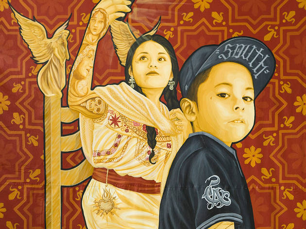 Tlacolulokos: Dario Canul y Cosijoesa Cernas. Smile Now, Cry Later, 2017. Acrylic on canvas. 177 in. x 469 1/2 in. MOLAA Permanent Collection. Tlacolulokos: Dario Canul y Cosijoesa Cernas. Smile Now, Cry Later, 2017. Acrylic on canvas. 177 in. x 469 1/2 in. MOLAA Permanent Collection.